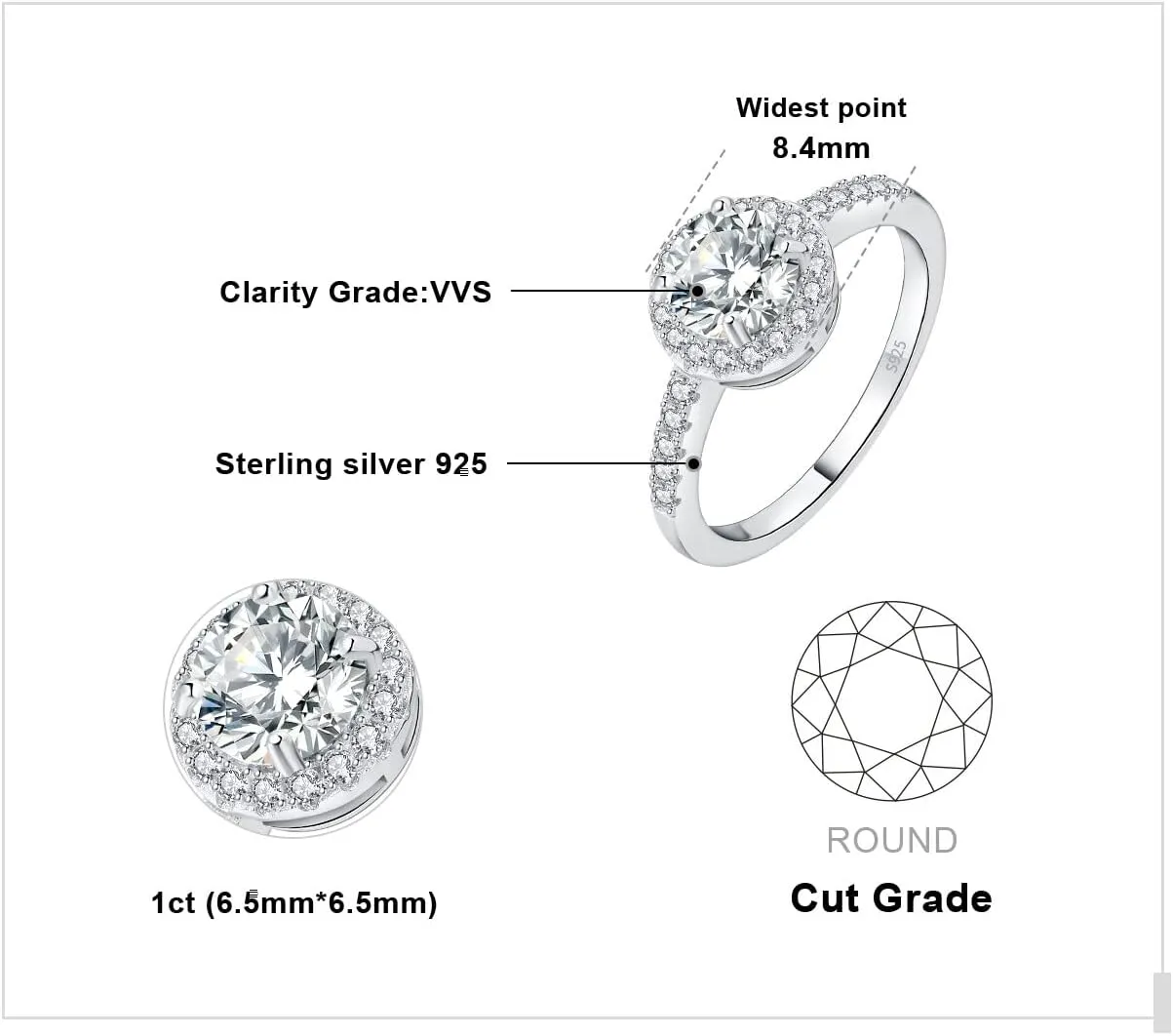 JewelryPalace 1.5ct Round Cut Cubic Zirconia Halo Engagement Rings for Women, 925 Sterling Silver Promise Ring for Her, Simulated Diamond Anniversary Wedding Ring Jewelry Sets