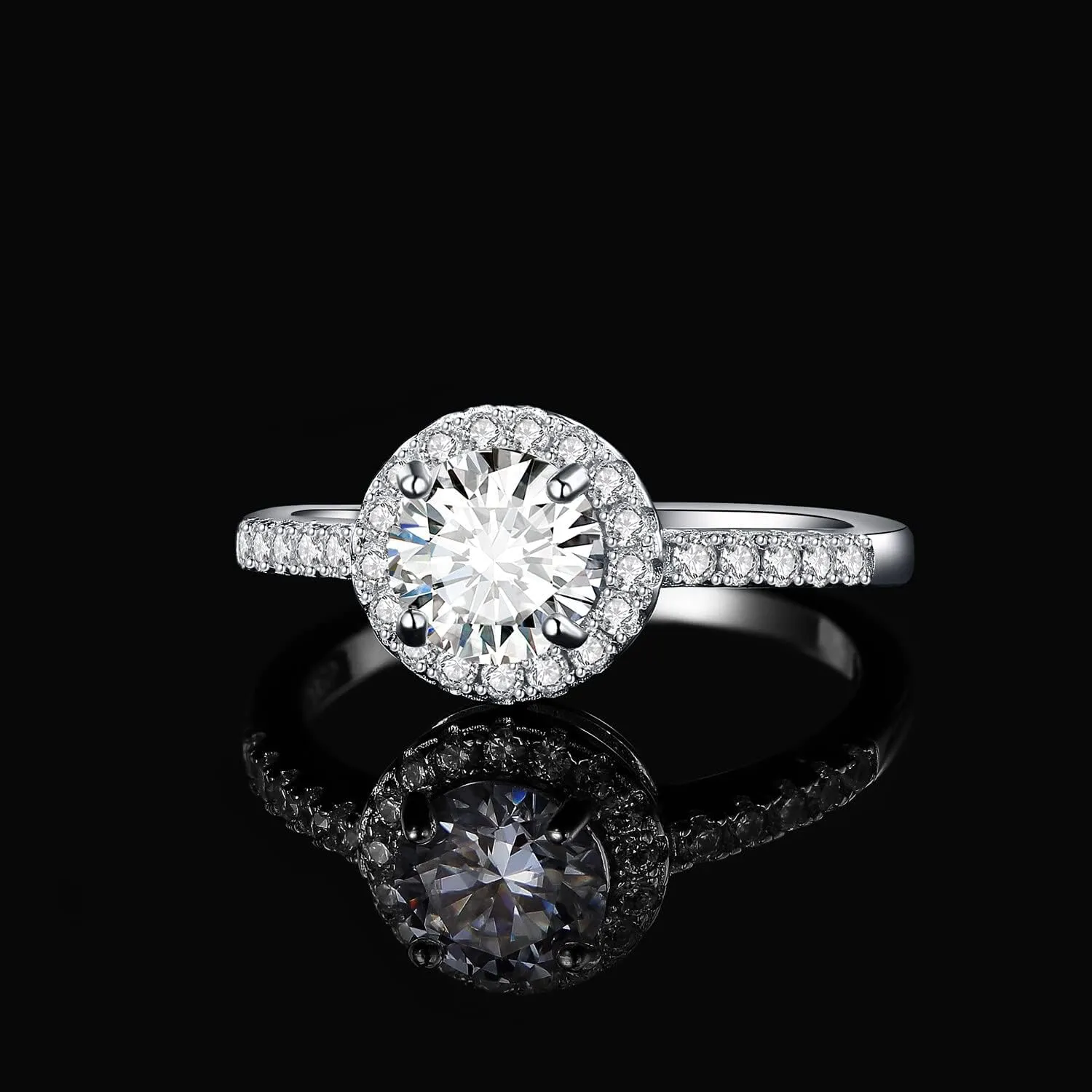 JewelryPalace 1.5ct Round Cut Cubic Zirconia Halo Engagement Rings for Women, 925 Sterling Silver Promise Ring for Her, Simulated Diamond Anniversary Wedding Ring Jewelry Sets