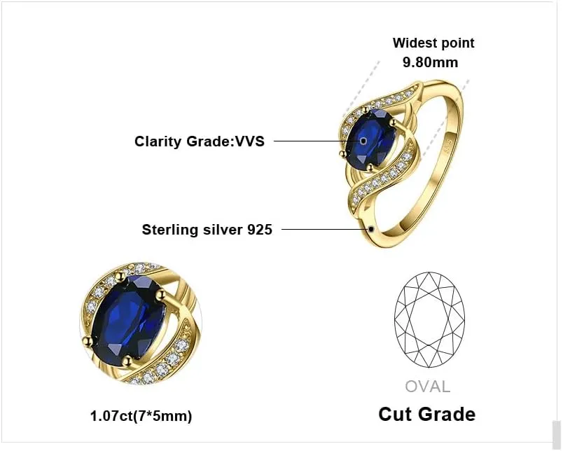 JewelryPalace 1ct Oval Created Blue Sapphire Rings for Women, 14K White Yellow Rose Gold Plated 925 Sterling Silver Ring for Girl, Fashion Gemstone Jewelry Sets Promise Rings