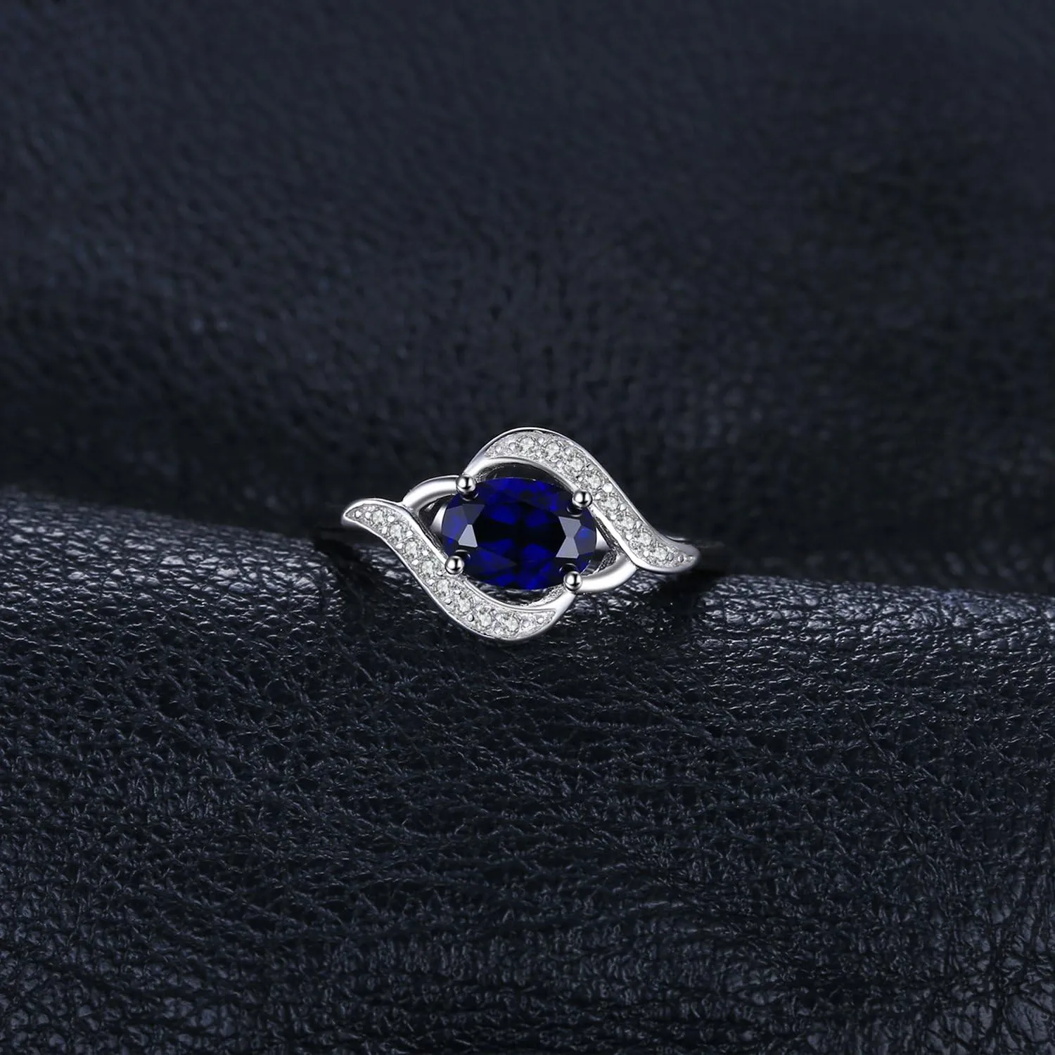 JewelryPalace 1ct Oval Created Blue Sapphire Rings for Women, 14K White Yellow Rose Gold Plated 925 Sterling Silver Ring for Girl, Fashion Gemstone Jewelry Sets Promise Rings
