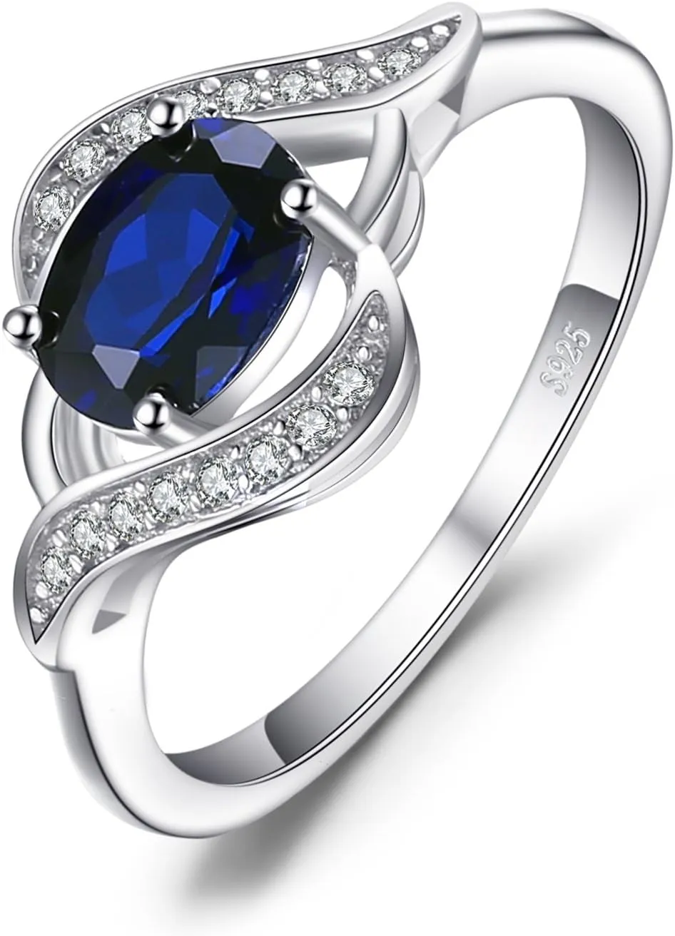 JewelryPalace 1ct Oval Created Blue Sapphire Rings for Women, 14K White Yellow Rose Gold Plated 925 Sterling Silver Ring for Girl, Fashion Gemstone Jewelry Sets Promise Rings
