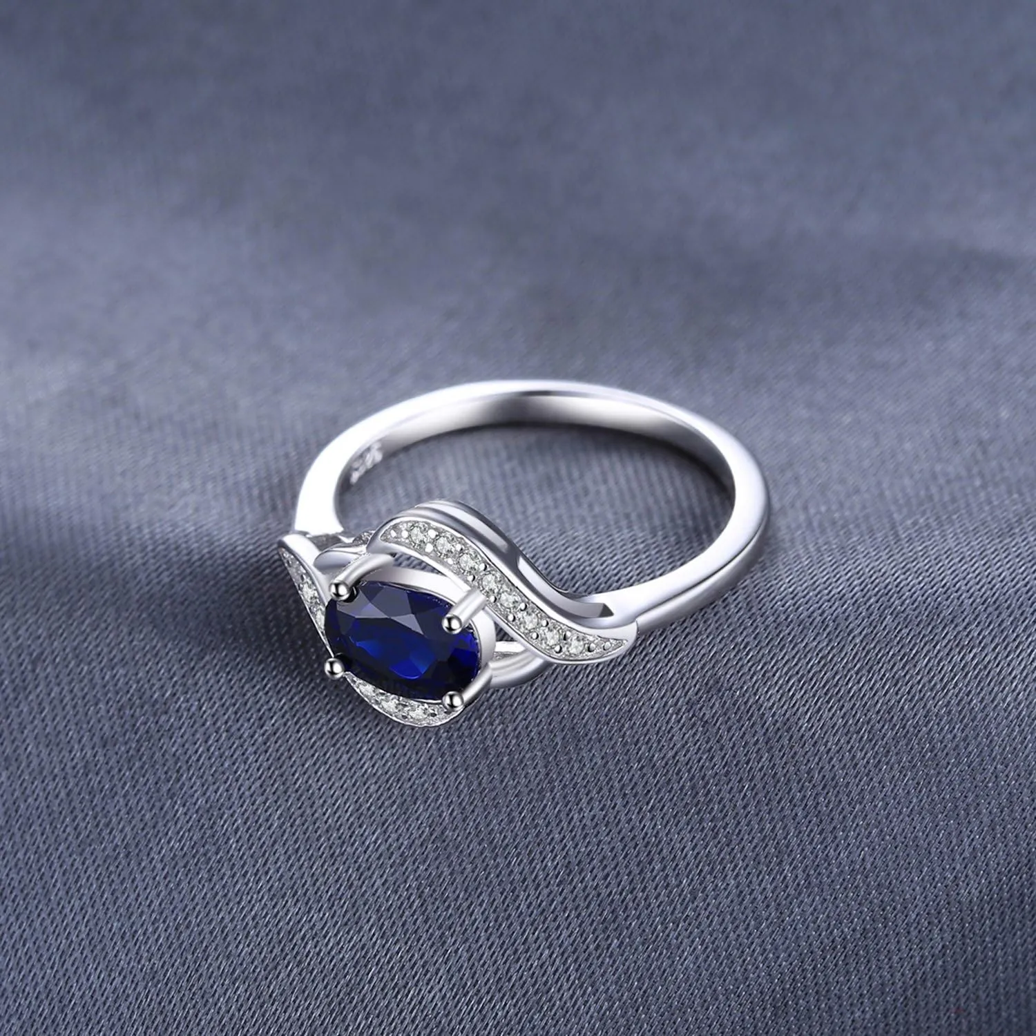 JewelryPalace 1ct Oval Created Blue Sapphire Rings for Women, 14K White Yellow Rose Gold Plated 925 Sterling Silver Ring for Girl, Fashion Gemstone Jewelry Sets Promise Rings