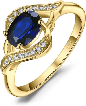 JewelryPalace 1ct Oval Created Blue Sapphire Rings for Women, 14K White Yellow Rose Gold Plated 925 Sterling Silver Ring for Girl, Fashion Gemstone Jewelry Sets Promise Rings
