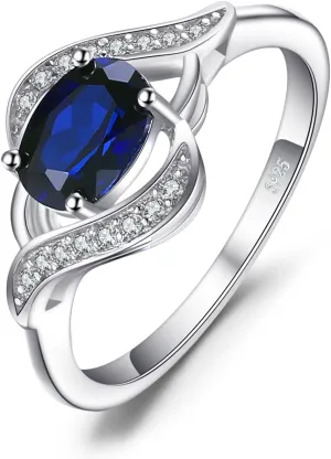 JewelryPalace 1ct Oval Created Blue Sapphire Rings for Women, 14K White Yellow Rose Gold Plated 925 Sterling Silver Ring for Girl, Fashion Gemstone Jewelry Sets Promise Rings