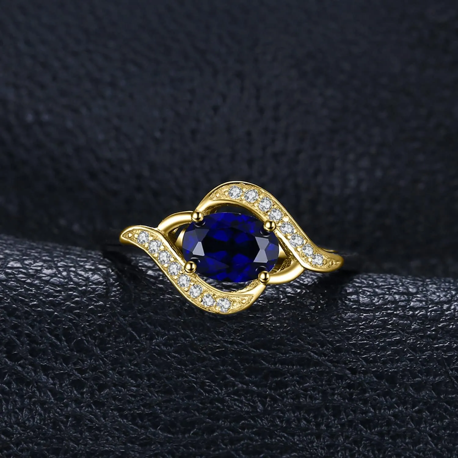 JewelryPalace 1ct Oval Created Blue Sapphire Rings for Women, 14K White Yellow Rose Gold Plated 925 Sterling Silver Ring for Girl, Fashion Gemstone Jewelry Sets Promise Rings