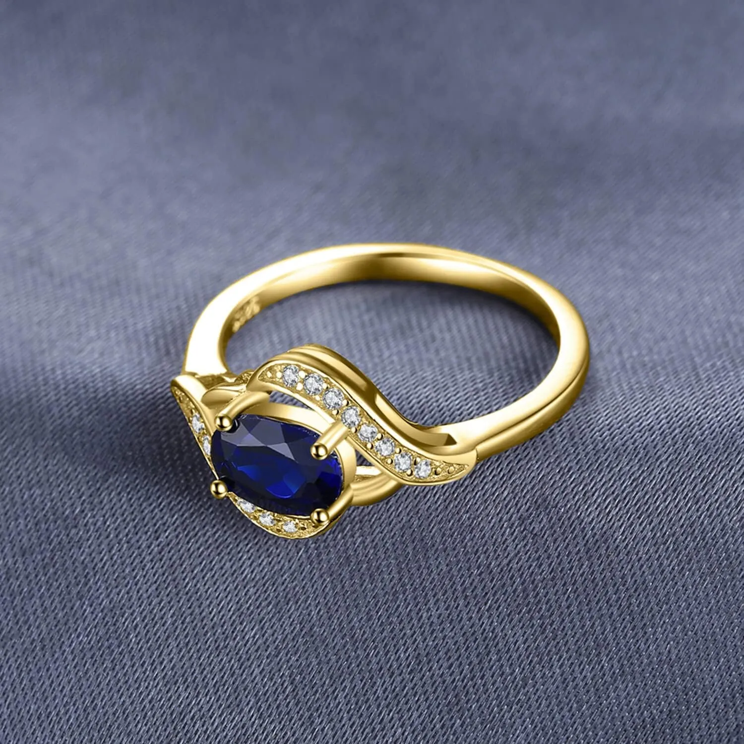 JewelryPalace 1ct Oval Created Blue Sapphire Rings for Women, 14K White Yellow Rose Gold Plated 925 Sterling Silver Ring for Girl, Fashion Gemstone Jewelry Sets Promise Rings