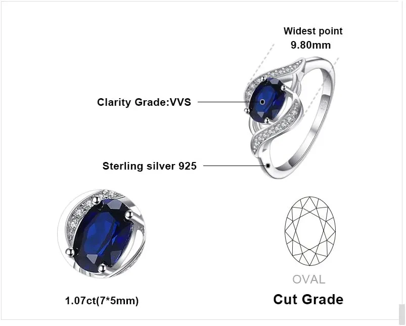JewelryPalace 1ct Oval Created Blue Sapphire Rings for Women, 14K White Yellow Rose Gold Plated 925 Sterling Silver Ring for Girl, Fashion Gemstone Jewelry Sets Promise Rings