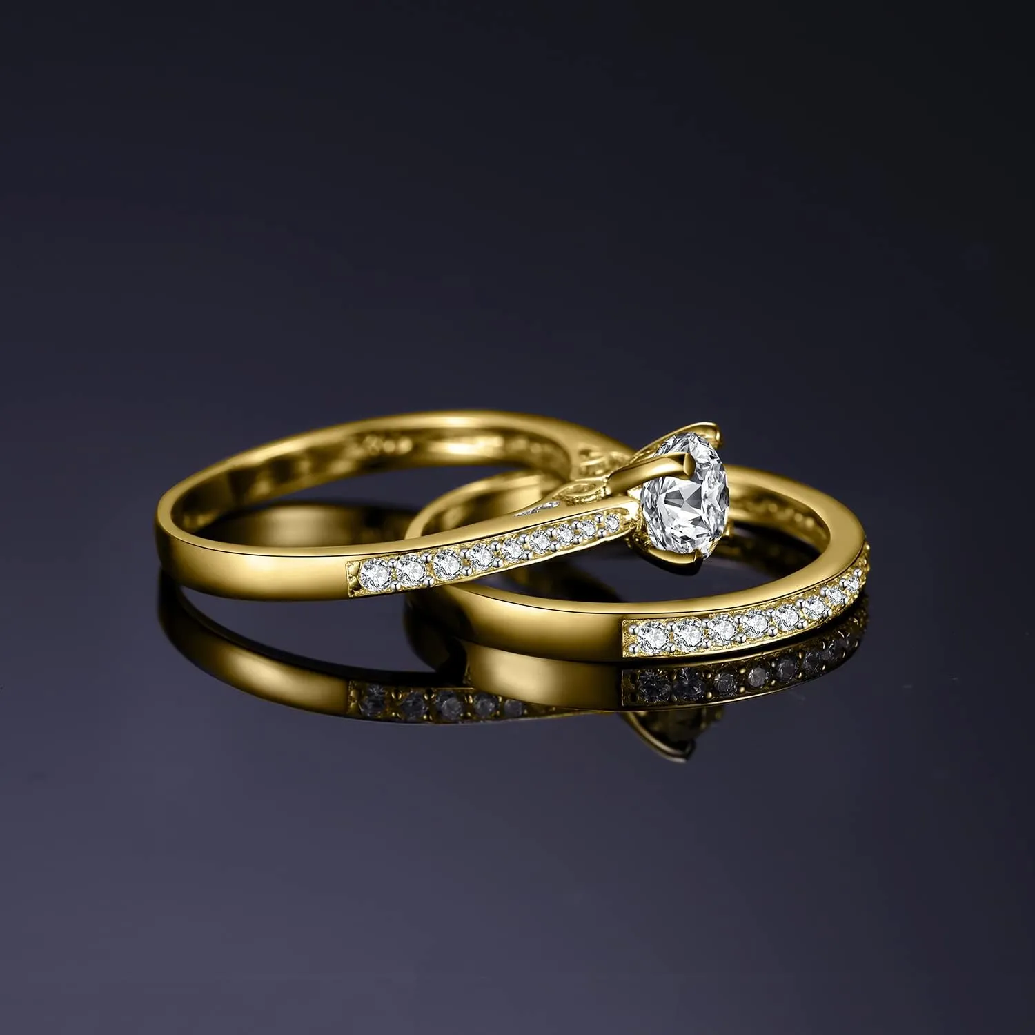 JewelryPalace 1ct Simulated Diamond Engagement Rings for Women, 14k White Yellow Rose Gold Plated 925 Sterling Silver Promise Rings for her, Cubic Zirconia Anniversary Wedding Eternity Band Ring Set