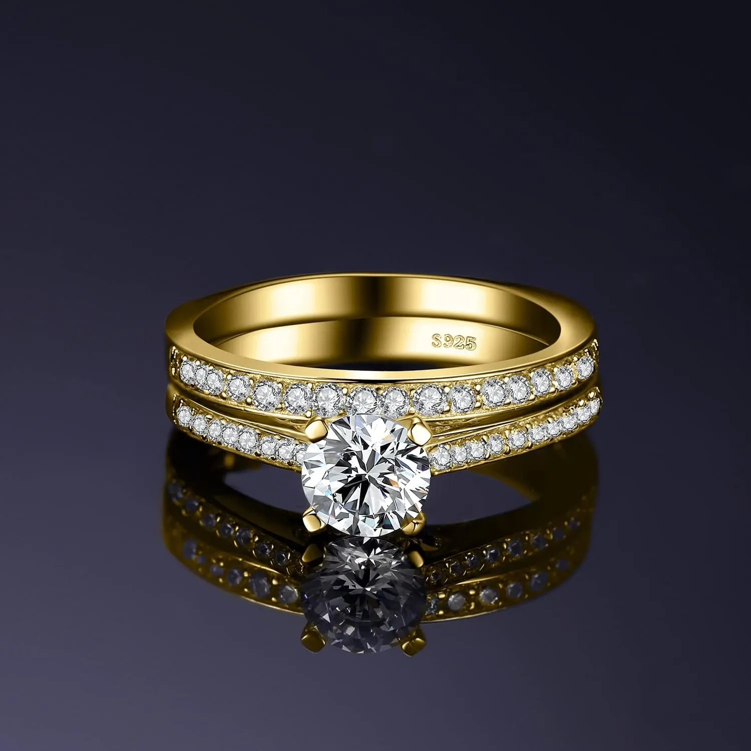 JewelryPalace 1ct Simulated Diamond Engagement Rings for Women, 14k White Yellow Rose Gold Plated 925 Sterling Silver Promise Rings for her, Cubic Zirconia Anniversary Wedding Eternity Band Ring Set