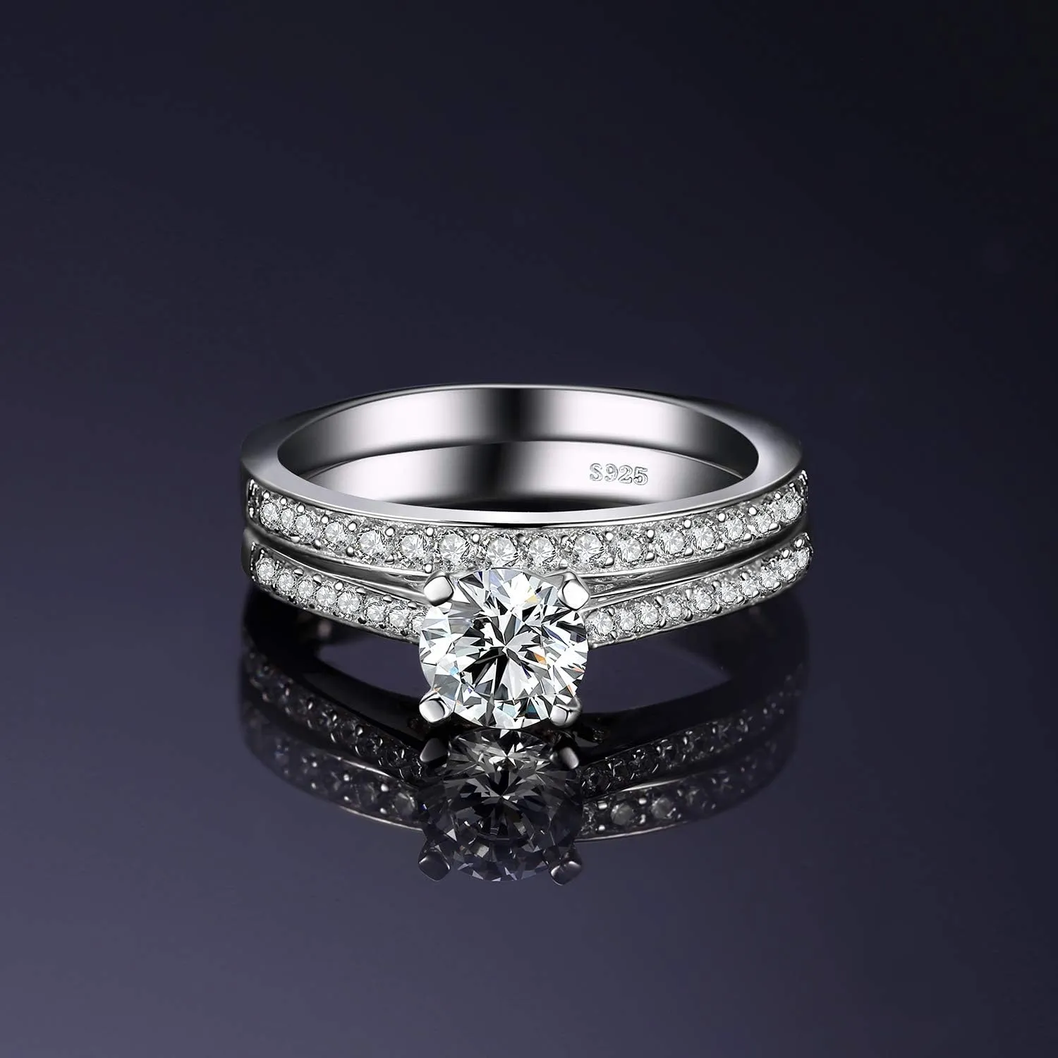 JewelryPalace 1ct Simulated Diamond Engagement Rings for Women, 14k White Yellow Rose Gold Plated 925 Sterling Silver Promise Rings for her, Cubic Zirconia Anniversary Wedding Eternity Band Ring Set