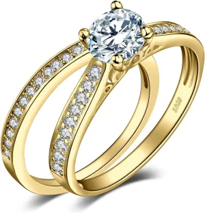 JewelryPalace 1ct Simulated Diamond Engagement Rings for Women, 14k White Yellow Rose Gold Plated 925 Sterling Silver Promise Rings for her, Cubic Zirconia Anniversary Wedding Eternity Band Ring Set
