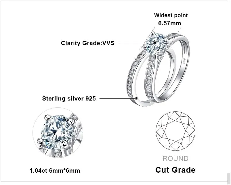 JewelryPalace 1ct Simulated Diamond Engagement Rings for Women, 14k White Yellow Rose Gold Plated 925 Sterling Silver Promise Rings for her, Cubic Zirconia Anniversary Wedding Eternity Band Ring Set