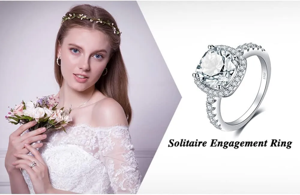 JewelryPalace 3ct Cushion Cut Halo Engagement Rings for Women, 14K Gold Plated 925 Sterling Silver Cubic Zirconia Love Promise Rings for Her, Anniversary Solitaire CZ Simulated Diamond Ring