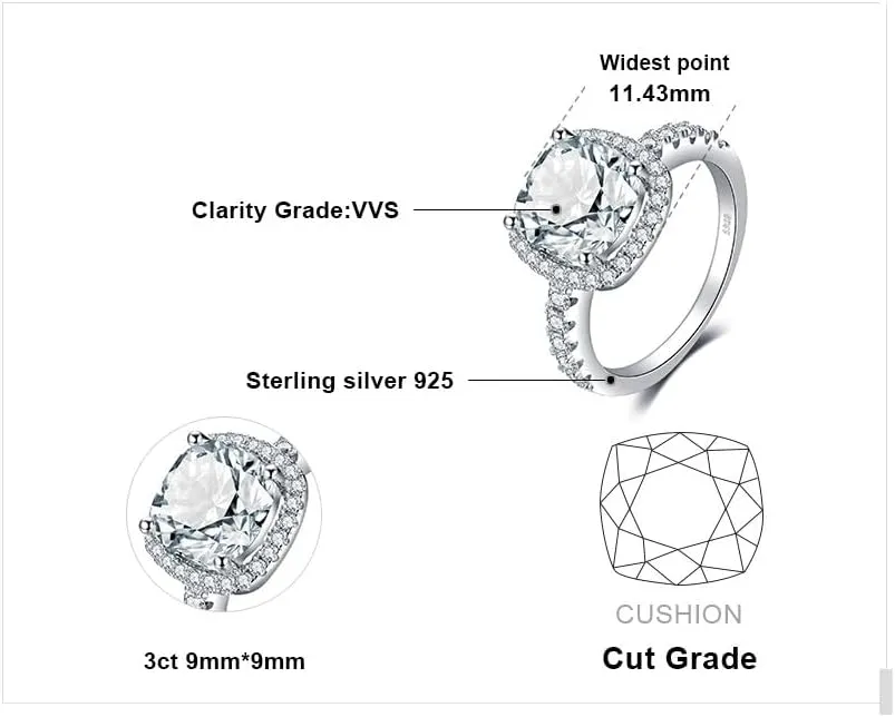 JewelryPalace 3ct Cushion Cut Halo Engagement Rings for Women, 14K Gold Plated 925 Sterling Silver Cubic Zirconia Love Promise Rings for Her, Anniversary Solitaire CZ Simulated Diamond Ring