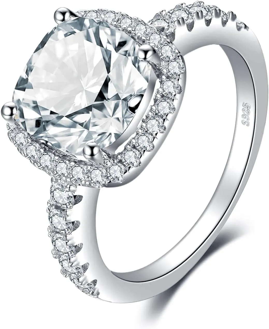 JewelryPalace 3ct Cushion Cut Halo Engagement Rings for Women, 14K Gold Plated 925 Sterling Silver Cubic Zirconia Love Promise Rings for Her, Anniversary Solitaire CZ Simulated Diamond Ring
