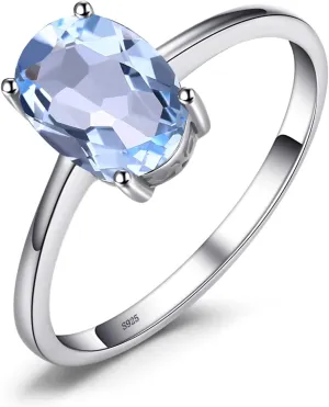 JewelryPalace Class Natural Gemstone Garnet Peridot Amethyst Citrine Blue Topaz Birthstone Solitaire Engagement Rings for Women, Anniversary 14K Gold Plated 925 Sterling Silver Promise Rings for Her