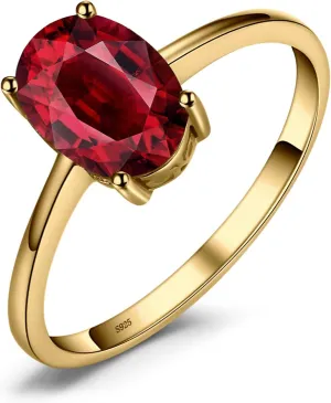 JewelryPalace Class Natural Gemstone Garnet Peridot Amethyst Citrine Blue Topaz Birthstone Solitaire Engagement Rings for Women, Anniversary 14K Gold Plated 925 Sterling Silver Promise Rings for Her