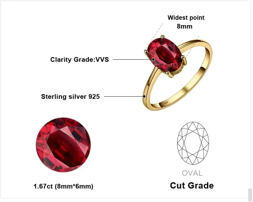 JewelryPalace Class Natural Gemstone Garnet Peridot Amethyst Citrine Blue Topaz Birthstone Solitaire Engagement Rings for Women, Anniversary 14K Gold Plated 925 Sterling Silver Promise Rings for Her