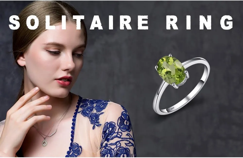 JewelryPalace Class Natural Gemstone Garnet Peridot Amethyst Citrine Blue Topaz Birthstone Solitaire Engagement Rings for Women, Anniversary 14K Gold Plated 925 Sterling Silver Promise Rings for Her
