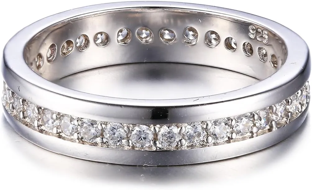 JewelryPalace Cubic Zirconia Eternity Wedding Bands For Women, 14K Yellow Rose Gold Plated 925 Sterling Silver Anniversary Promise Rings for Her, CZ Simulated Diamond Wedding Ring Jewelry Channel Set