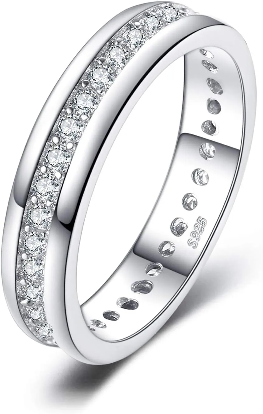 JewelryPalace Cubic Zirconia Eternity Wedding Bands For Women, 14K Yellow Rose Gold Plated 925 Sterling Silver Anniversary Promise Rings for Her, CZ Simulated Diamond Wedding Ring Jewelry Channel Set