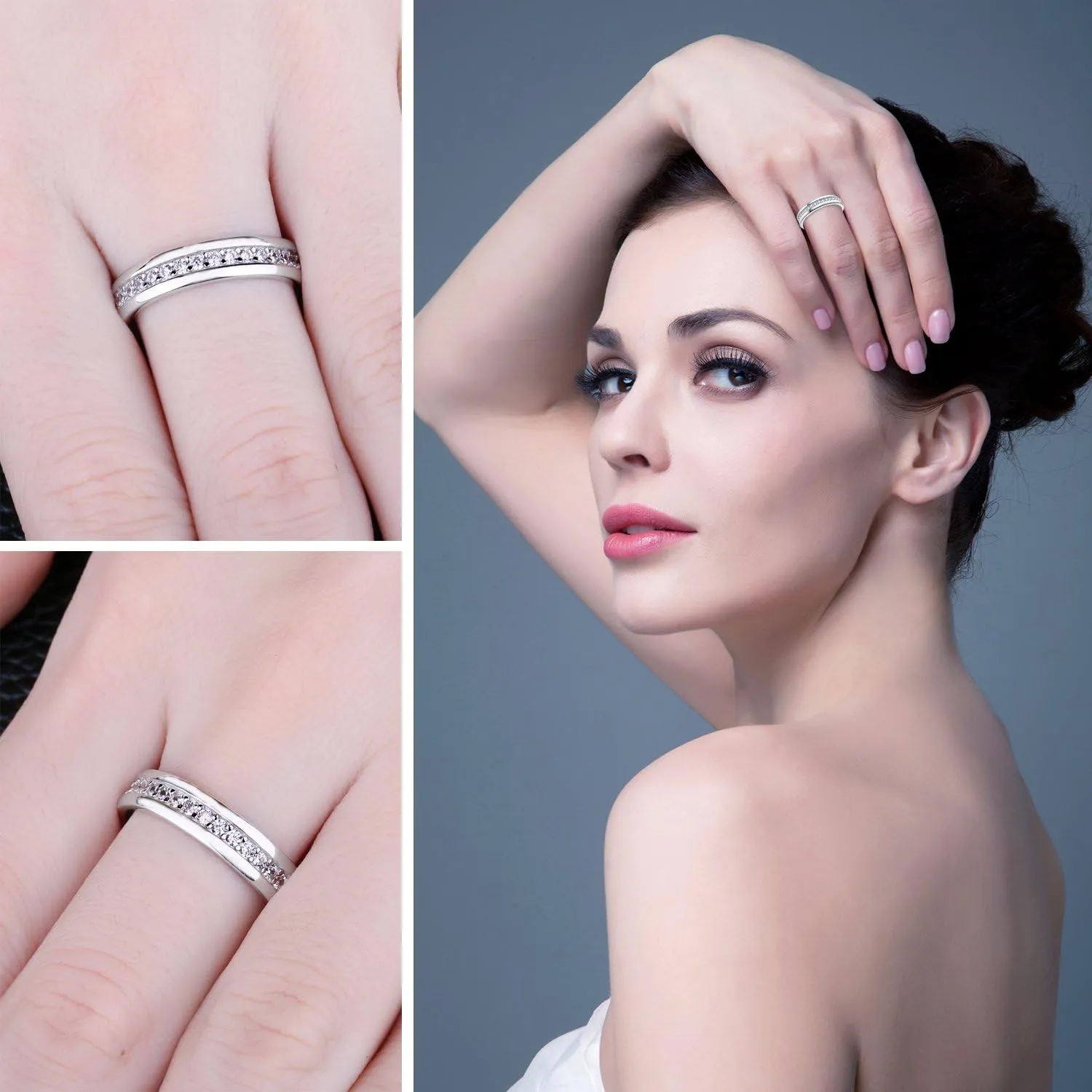 JewelryPalace Cubic Zirconia Eternity Wedding Bands For Women, 14K Yellow Rose Gold Plated 925 Sterling Silver Anniversary Promise Rings for Her, CZ Simulated Diamond Wedding Ring Jewelry Channel Set