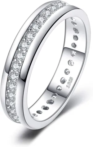 JewelryPalace Cubic Zirconia Eternity Wedding Bands For Women, 14K Yellow Rose Gold Plated 925 Sterling Silver Anniversary Promise Rings for Her, CZ Simulated Diamond Wedding Ring Jewelry Channel Set