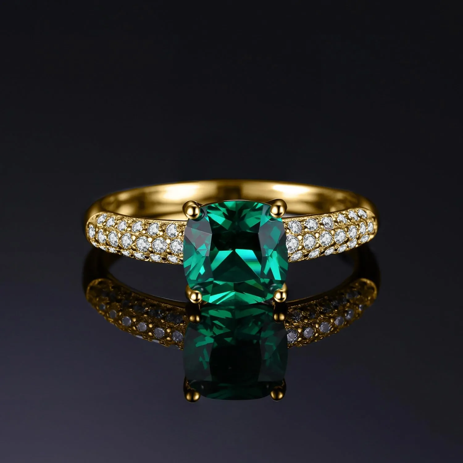 JewelryPalace Cushion Cut 1.8ct Simulated Emerald Solitaire Rings for Her, 14K White Yellow Rose 925 Sterling Silver Promise Ring for Women, Green Gemstone Jewelry Sets Rings