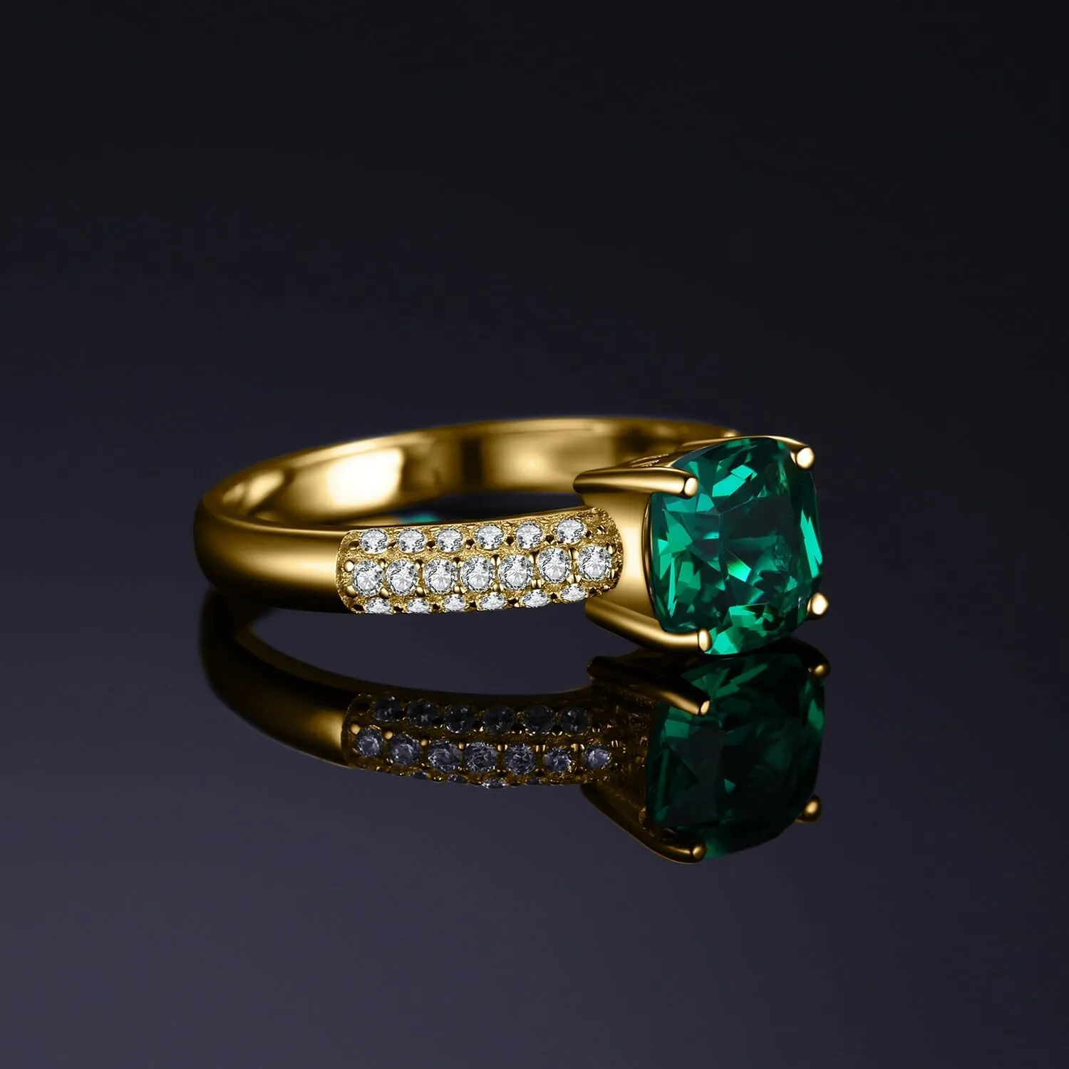 JewelryPalace Cushion Cut 1.8ct Simulated Emerald Solitaire Rings for Her, 14K White Yellow Rose 925 Sterling Silver Promise Ring for Women, Green Gemstone Jewelry Sets Rings