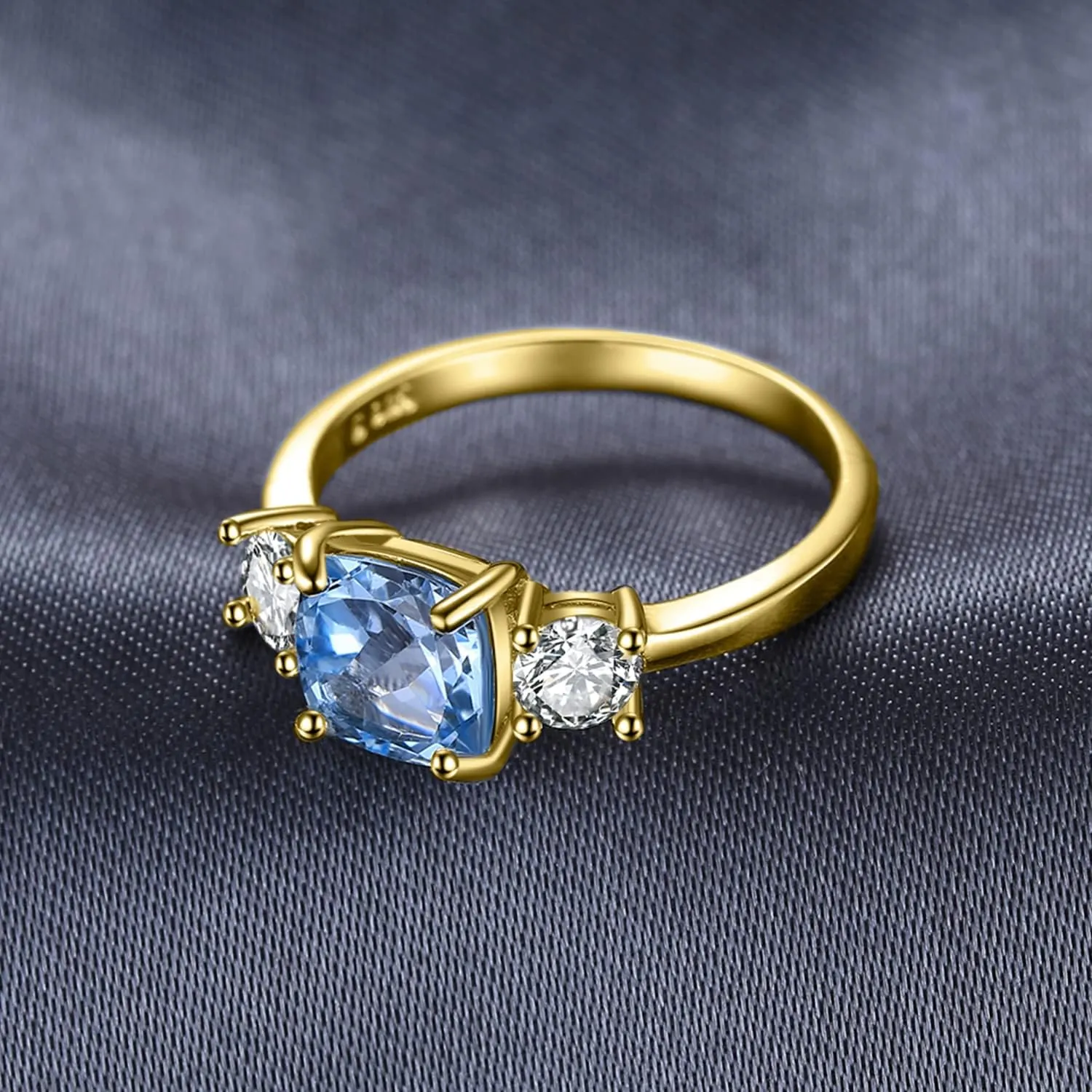 JewelryPalace Cushion Cut 2.6ct Genuine Blue Topaz 3 stones Rings for Her, 14K White Yellow Rose Gold Plated 925 Sterling Silver Promise Ring for Women, Natural Gemstone Jewelry Sets Rings