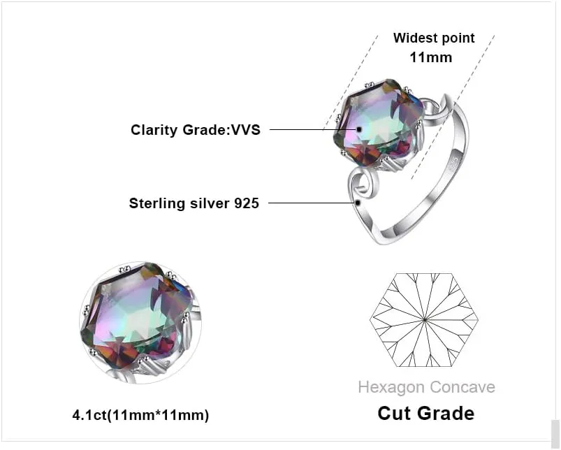 JewelryPalace Fancy Cut 5.7ct Multicolor Genuine Rainbow Quartz Cocktail Rings for Her, 14K White Yellow Rose Gold Plated 925 Sterling Silver Ring for Women, Natural Gemstone Jewelry Rings