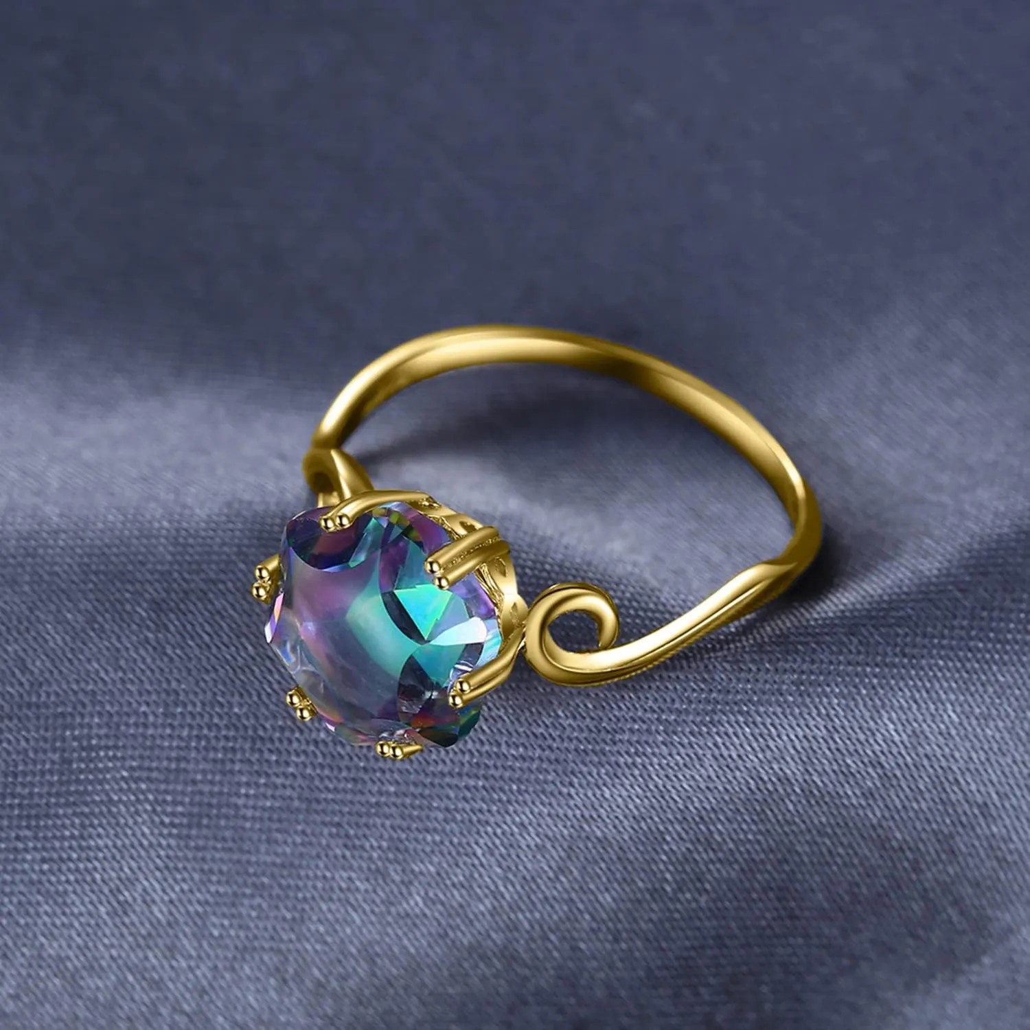 JewelryPalace Fancy Cut 5.7ct Multicolor Genuine Rainbow Quartz Cocktail Rings for Her, 14K White Yellow Rose Gold Plated 925 Sterling Silver Ring for Women, Natural Gemstone Jewelry Rings