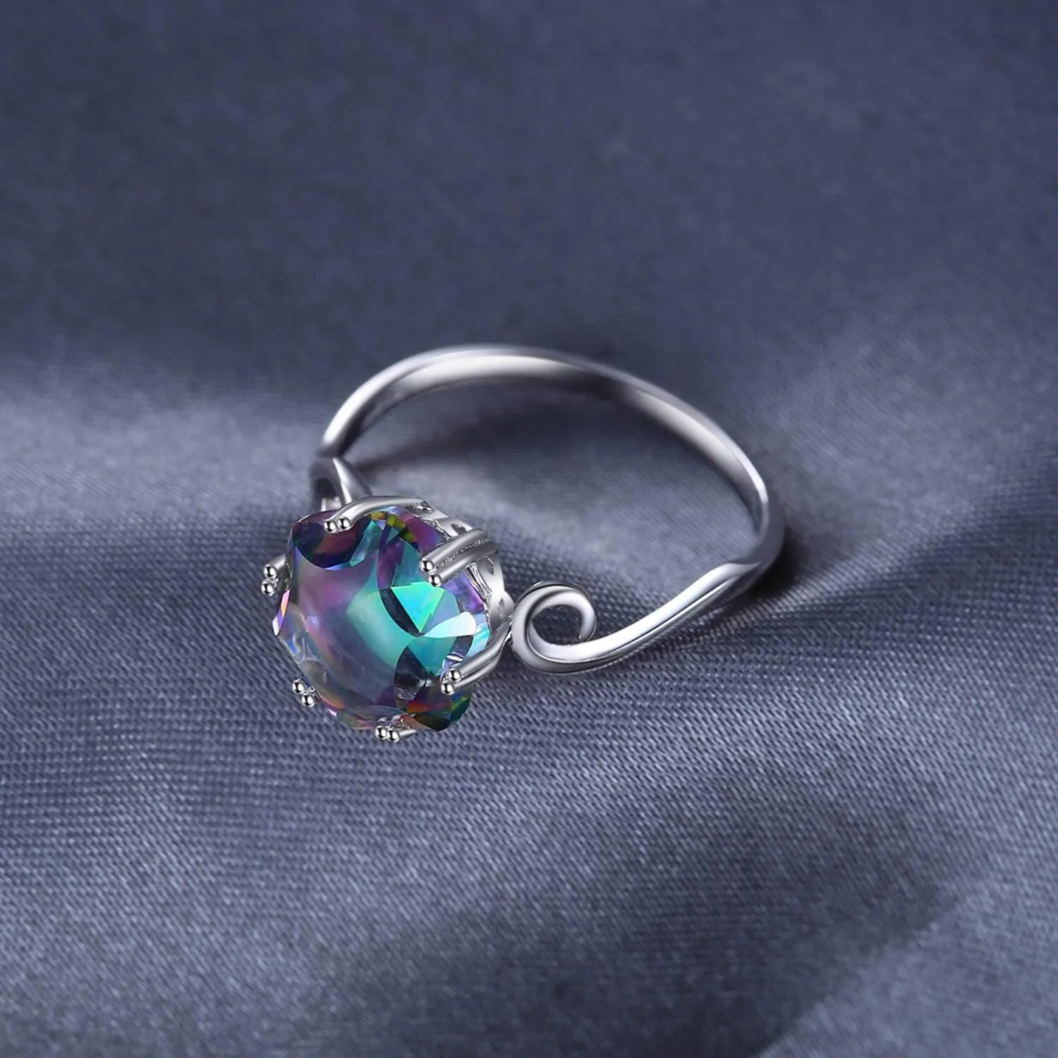 JewelryPalace Fancy Cut 5.7ct Multicolor Genuine Rainbow Quartz Cocktail Rings for Her, 14K White Yellow Rose Gold Plated 925 Sterling Silver Ring for Women, Natural Gemstone Jewelry Rings