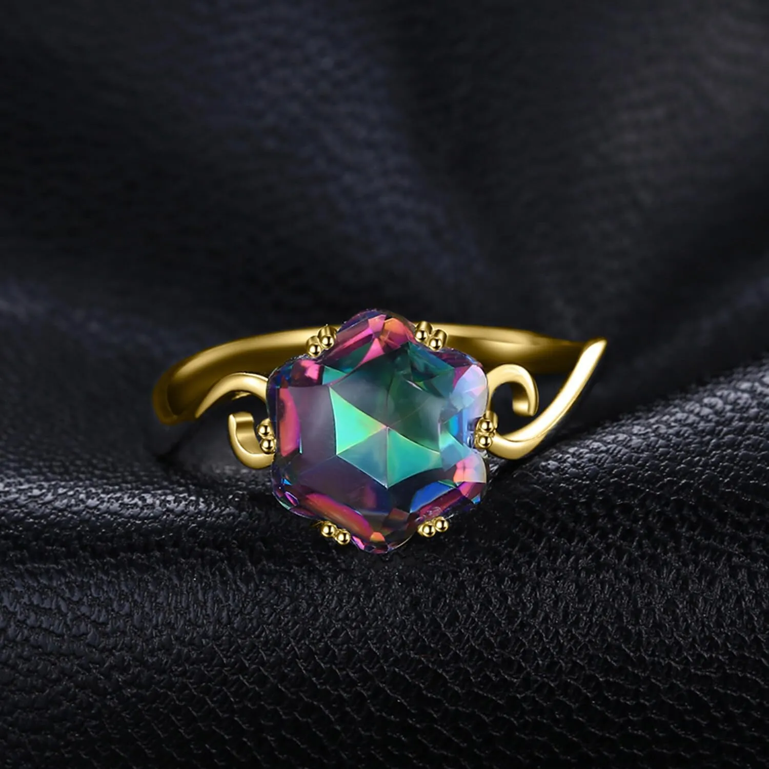 JewelryPalace Fancy Cut 5.7ct Multicolor Genuine Rainbow Quartz Cocktail Rings for Her, 14K White Yellow Rose Gold Plated 925 Sterling Silver Ring for Women, Natural Gemstone Jewelry Rings