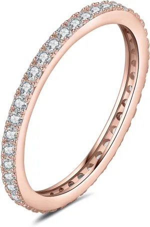 JewelryPalace Genuine Moissanite Wedding Rings for Women, Eternity 14k White Yellow Rose Gold Plated 925 Sterling Silver Promise Ring for Her, Round Cut Simulated Diamond Anniversary Band Ring VVS D-F