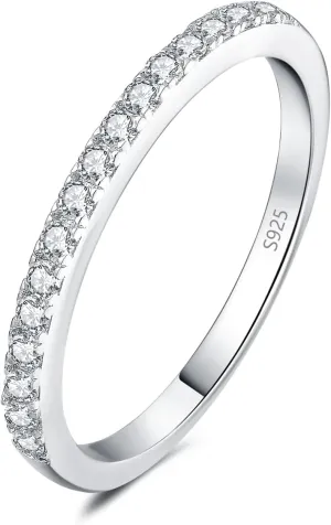 JewelryPalace Genuine Moissanite Wedding Rings for Women, Eternity 14k White Yellow Rose Gold Plated 925 Sterling Silver Promise Ring for Her, Round Cut Simulated Diamond Anniversary Band Ring VVS D-F