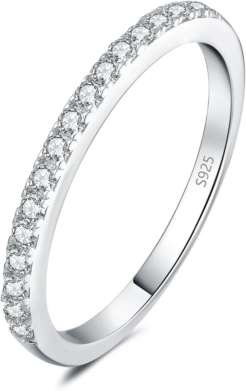 JewelryPalace Genuine Moissanite Wedding Rings for Women, Eternity 14k White Yellow Rose Gold Plated 925 Sterling Silver Promise Ring for Her, Round Cut Simulated Diamond Anniversary Band Ring VVS D-F