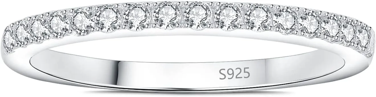JewelryPalace Genuine Moissanite Wedding Rings for Women, Eternity 14k White Yellow Rose Gold Plated 925 Sterling Silver Promise Ring for Her, Round Cut Simulated Diamond Anniversary Band Ring VVS D-F