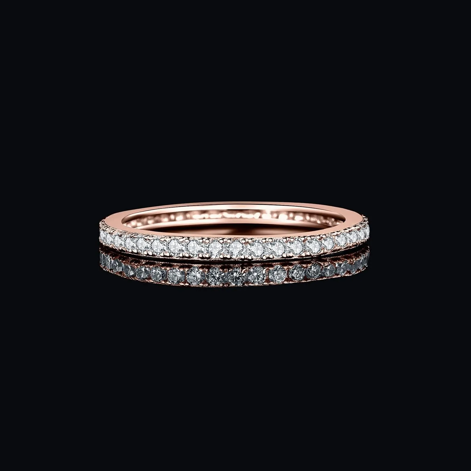 JewelryPalace Genuine Moissanite Wedding Rings for Women, Eternity 14k White Yellow Rose Gold Plated 925 Sterling Silver Promise Ring for Her, Round Cut Simulated Diamond Anniversary Band Ring VVS D-F
