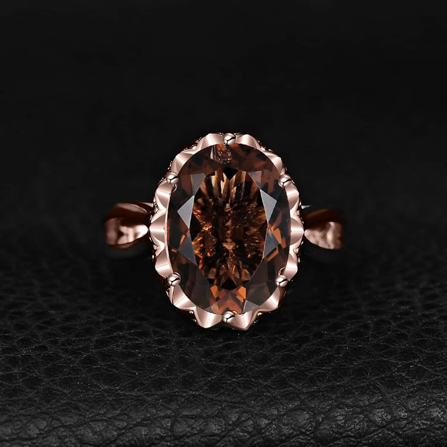 JewelryPalace Huge Oval Shape 5.7ct Genuine Smoky Quartz Cocktail Rings for Her, 14K White Yellow Rose Gold Plated 925 Sterling Silver Ring for Women, Natural Gemstone Jewelry Sets Rings