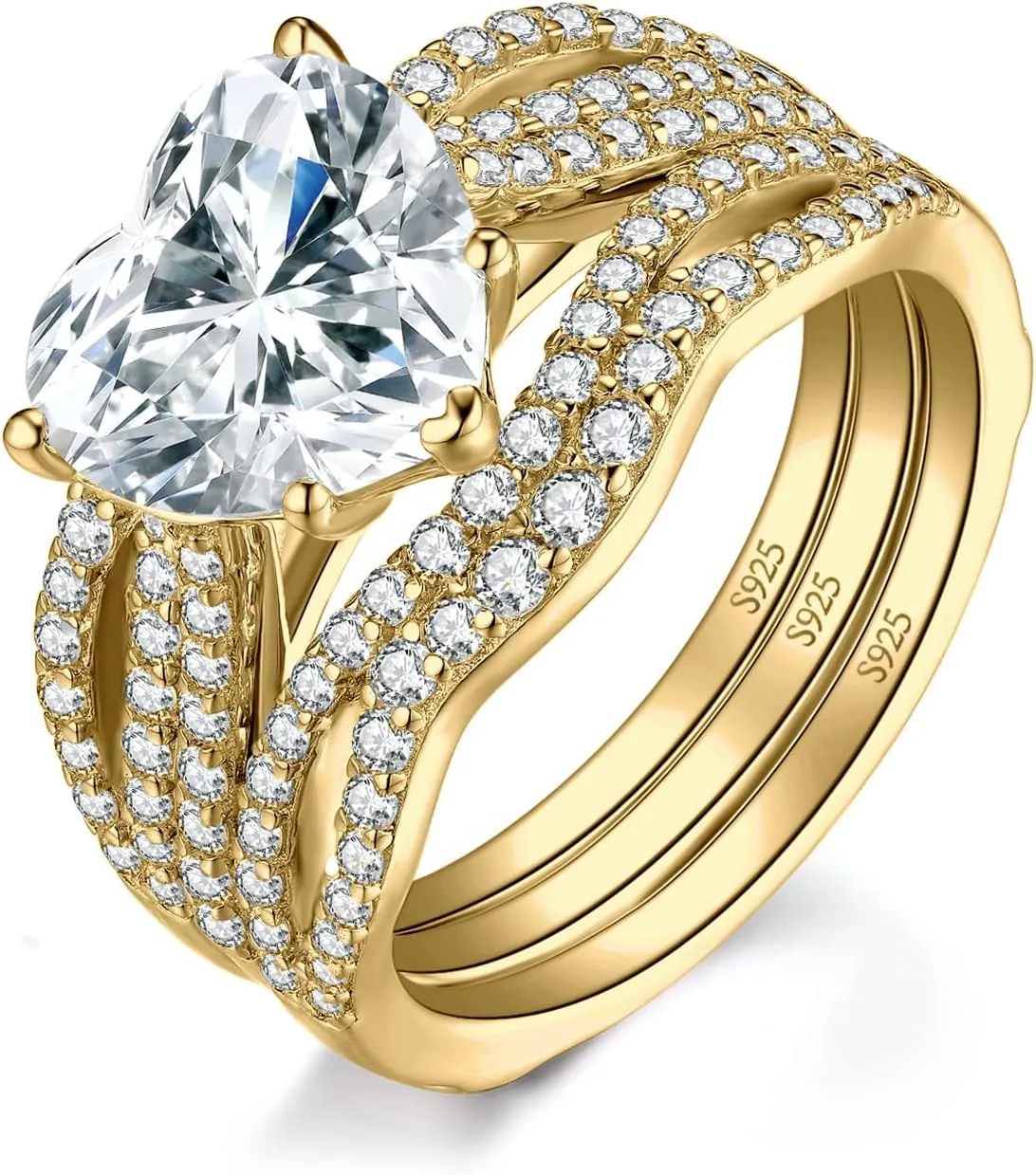 JewelryPalace Love Heart 3ct Cubic Zirconia Solitaire Engagement Rings for Women, 925 Sterling Silver Promise Ring for her, Simulated Diamond Twisted Anniversary Wedding Ring Band Enhancer Bridal Sets