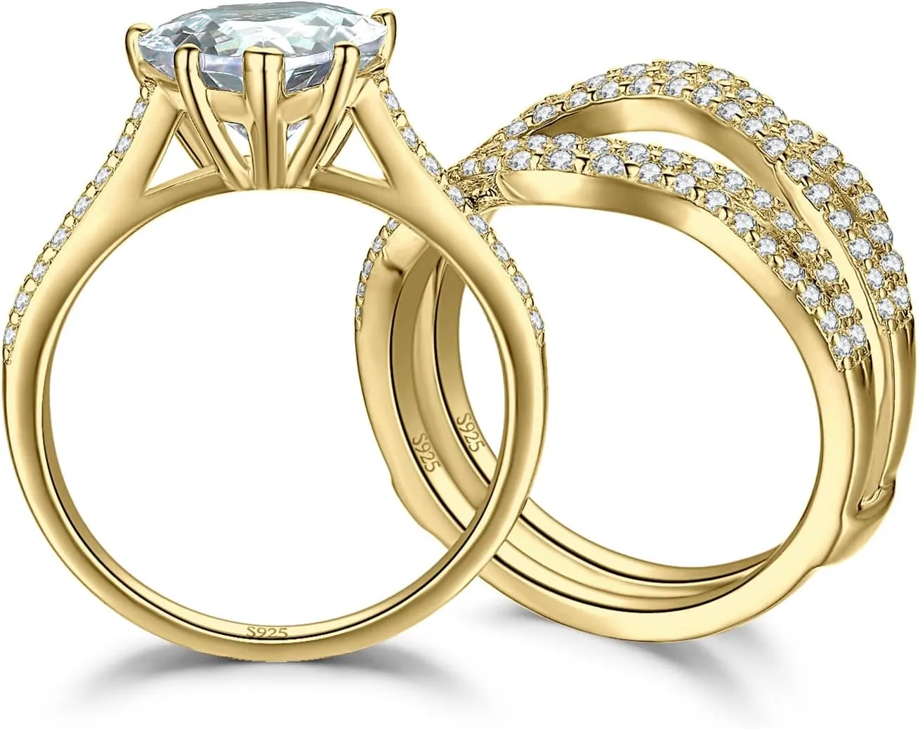 JewelryPalace Love Heart 3ct Cubic Zirconia Solitaire Engagement Rings for Women, 925 Sterling Silver Promise Ring for her, Simulated Diamond Twisted Anniversary Wedding Ring Band Enhancer Bridal Sets