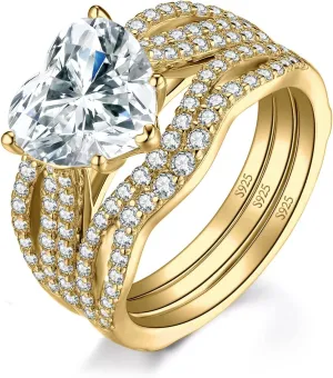 JewelryPalace Love Heart 3ct Cubic Zirconia Solitaire Engagement Rings for Women, 925 Sterling Silver Promise Ring for her, Simulated Diamond Twisted Anniversary Wedding Ring Band Enhancer Bridal Sets