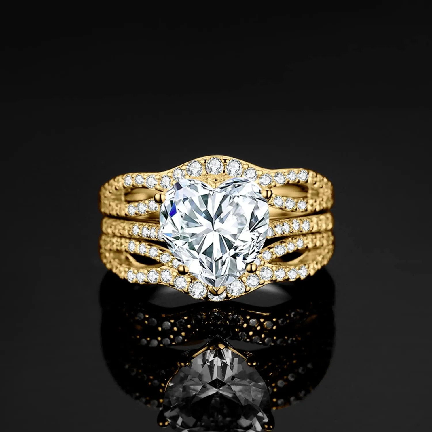 JewelryPalace Love Heart 3ct Cubic Zirconia Solitaire Engagement Rings for Women, 925 Sterling Silver Promise Ring for her, Simulated Diamond Twisted Anniversary Wedding Ring Band Enhancer Bridal Sets