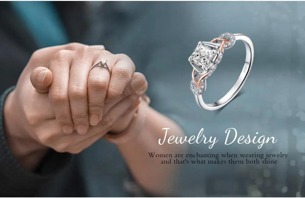 JewelryPalace Love Infinity Ring Engagement Rings for Women, 14K Rose Gold 925 Sterling Silver Cubic Zirconia Promise Rings for Her, Anniversary Knot Princess Cut Promise Ring Simulated Diamond Ring