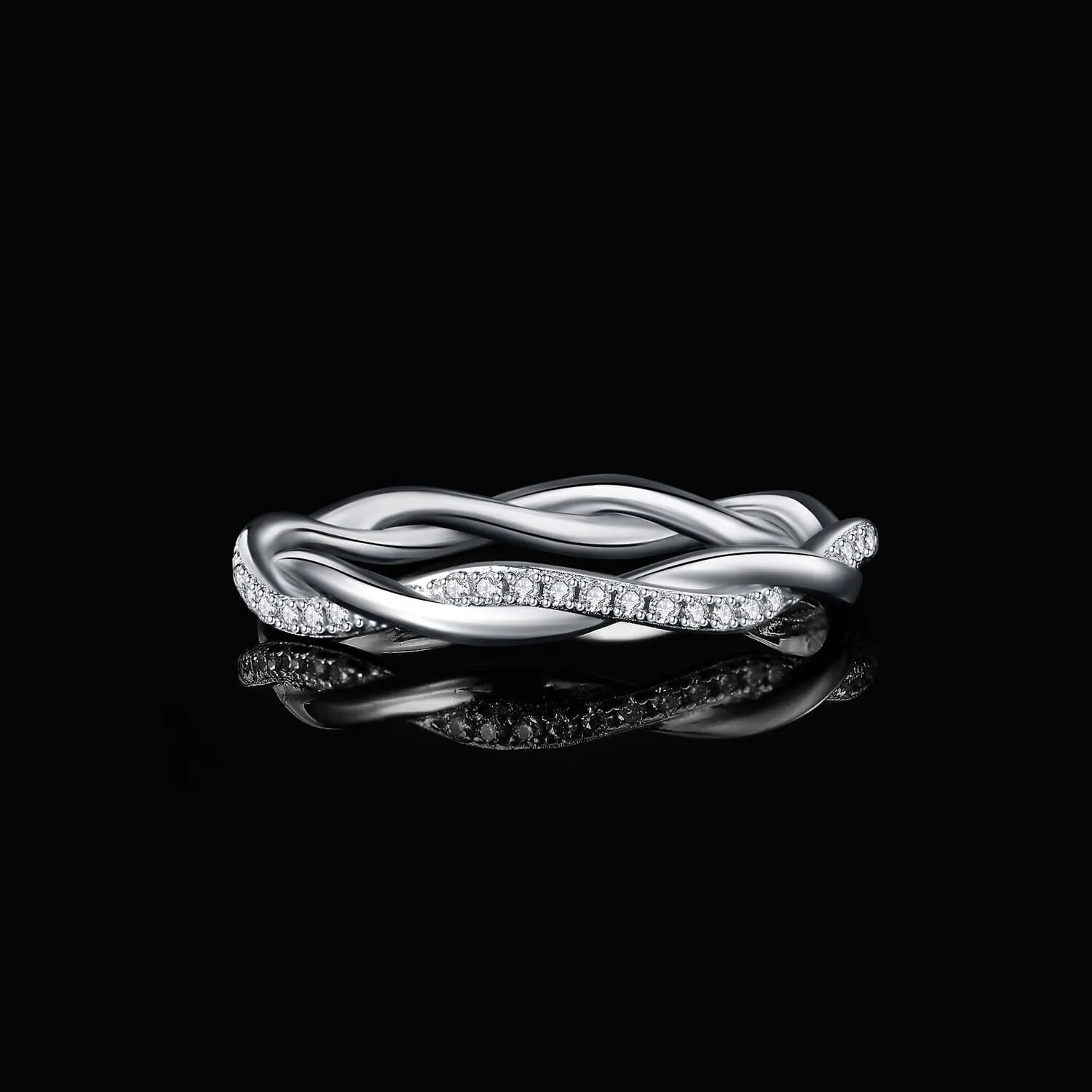 JewelryPalace Love Rope Infinity Cubic Zirconia Wedding Band for Women, Twisted 14K White Yellow Rose Gold 925 Sterling Silver Promise Ring for Her, Wave Simulated Diamond Anniversary Stackable Rings