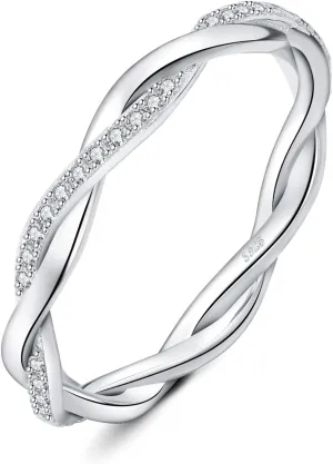 JewelryPalace Love Rope Infinity Cubic Zirconia Wedding Band for Women, Twisted 14K White Yellow Rose Gold 925 Sterling Silver Promise Ring for Her, Wave Simulated Diamond Anniversary Stackable Rings