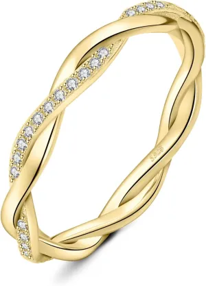 JewelryPalace Love Rope Infinity Moissanite Wedding Band for Women, Twisted 14K White Yellow Rose Gold 925 Sterling Silver Promise Ring for Her, Wave Simulated Diamond Stackable Rings VVS D-F