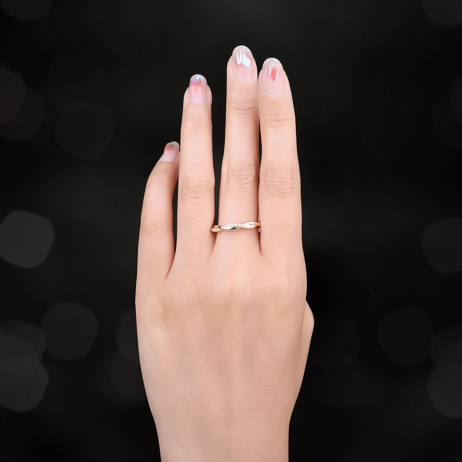 JewelryPalace Love Rope Infinity Moissanite Wedding Band for Women, Twisted 14K White Yellow Rose Gold 925 Sterling Silver Promise Ring for Her, Wave Simulated Diamond Stackable Rings VVS D-F