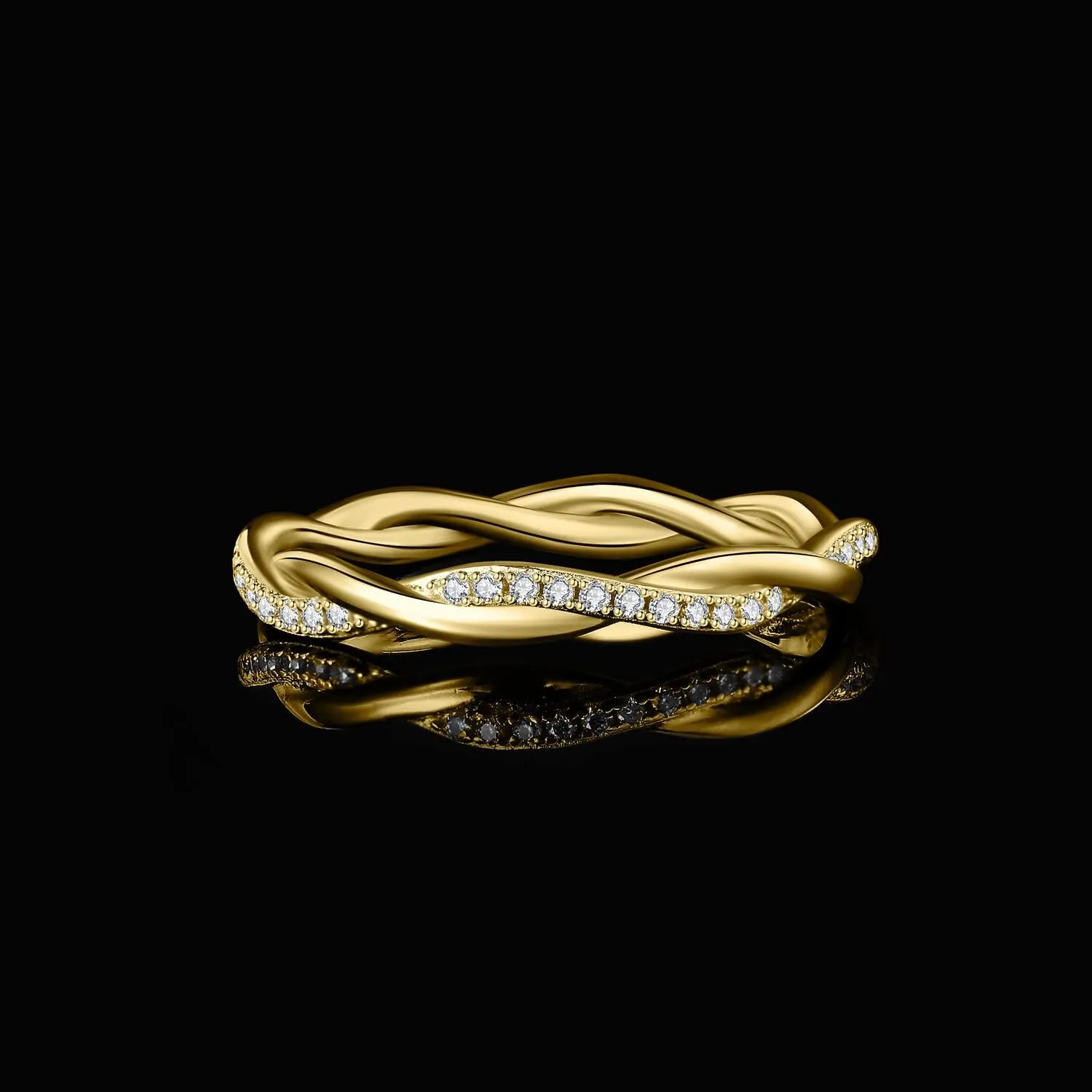 JewelryPalace Love Rope Infinity Moissanite Wedding Band for Women, Twisted 14K White Yellow Rose Gold 925 Sterling Silver Promise Ring for Her, Wave Simulated Diamond Stackable Rings VVS D-F
